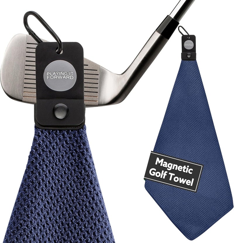 Playing It Forward Magnetic Golf Towels for Golf Bags with Clip & Ultra Strong Magnet - Waffle Weave Microfiber Towel for Secure Hold on Bags & Carts - Ideal Club Cleaner & Accessories - Navy - Image 1